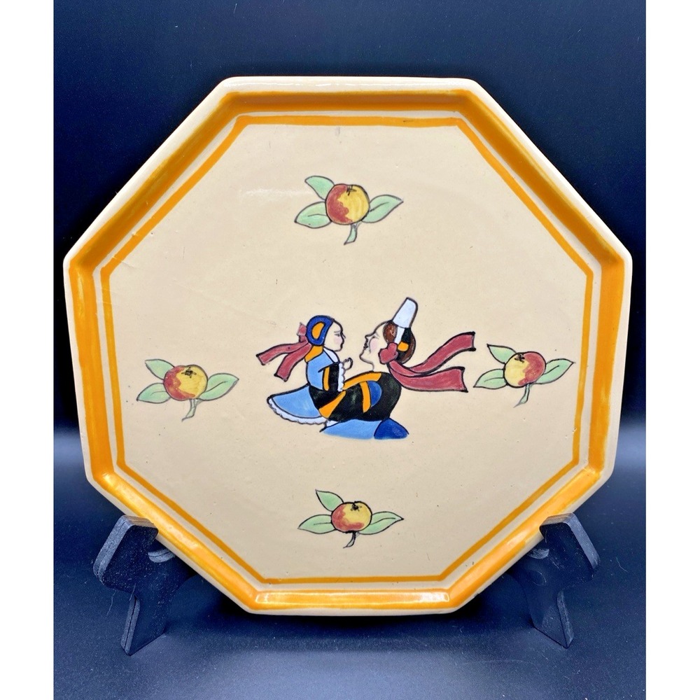 Henriot Quimper Soleil Yellow C. Maillard Octagonal Trivet Bretonne Woman Child